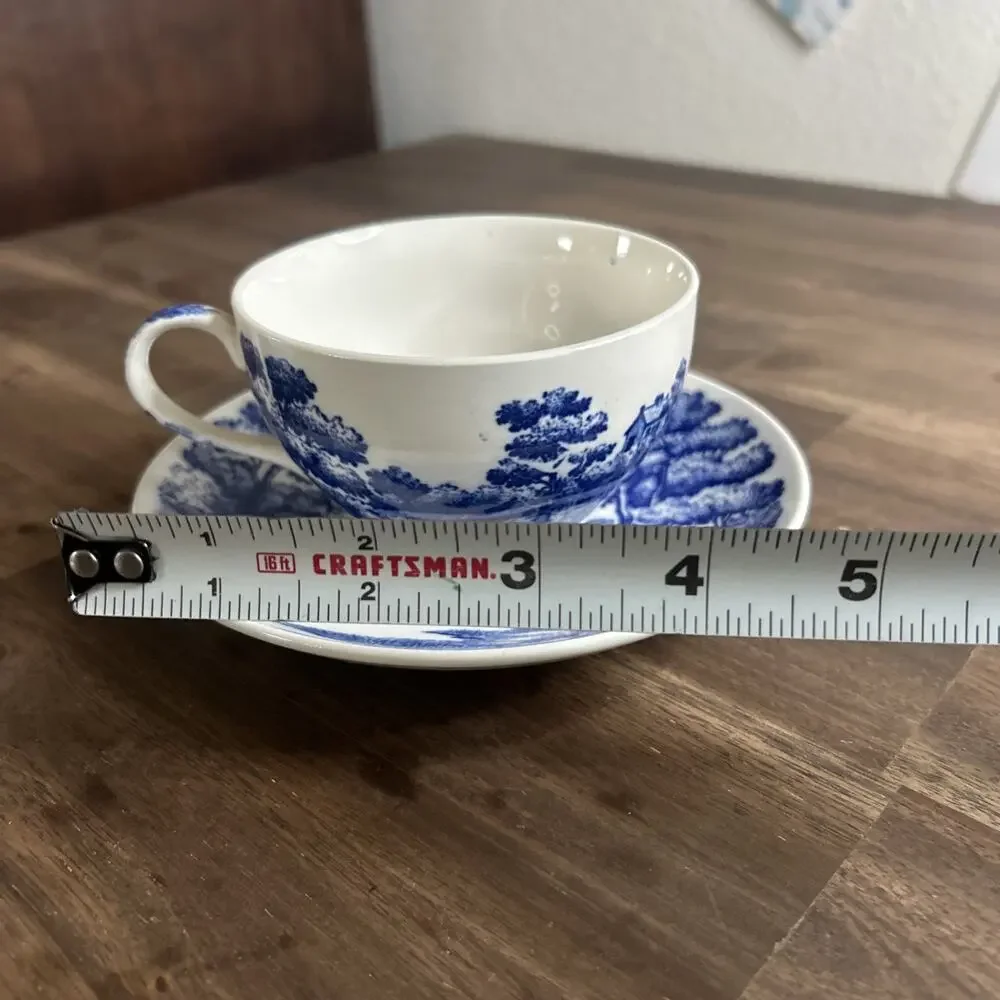 VTG Tea Cup and Saucer Hand Painted Lakeview Blue & White Japan By Nasco Crazing - Picture 11 of 12